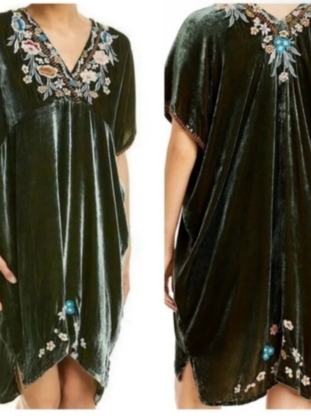 Johnny Was Serafina Velvet Embroidered Kaftan Dress - Picture 2 of 9
